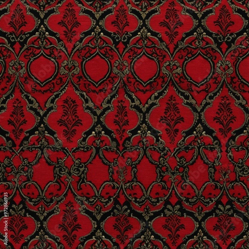 A unique red and black wallpaper featuring intricate black and gold designs