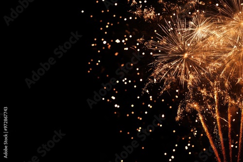 Golden Fireworks Display with Defocused Lights in Night Sky photo