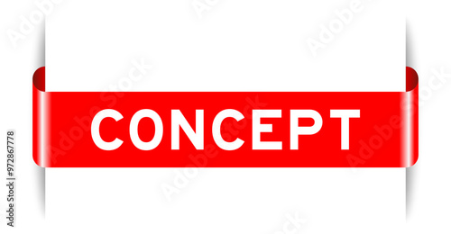 Red color inserted label banner with word concept on white background