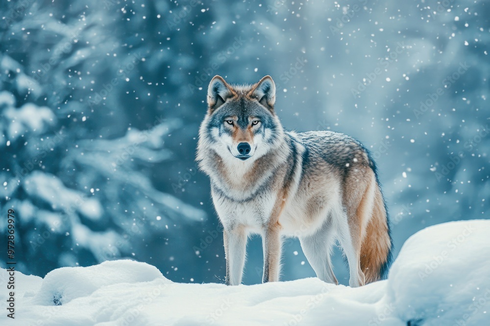 Obraz premium Wolf Standing in Snowy Forest During Winter