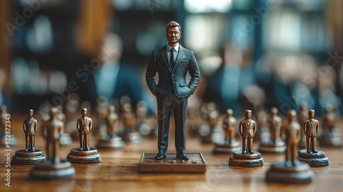 A 3D illustration of a business leader managing a team with a focus on planning and execution. The leader uses advanced tools to make choices and assess their impact, showcasing their authoritative photo
