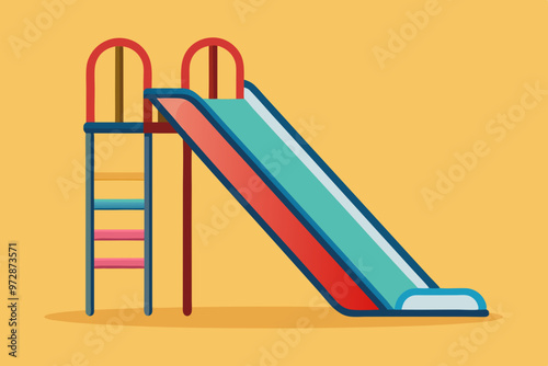 Raster poster depicting large blue slide for children with yellow ladder 