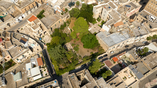 Aerial view of houses, buildings and streets of the historic center of Lecce, Puglia, Italy.