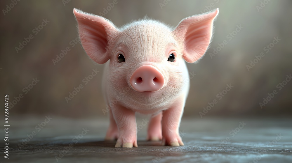 38. **Adorable 3D depiction of a tiny baby pig with a cute curly tail and soft snout