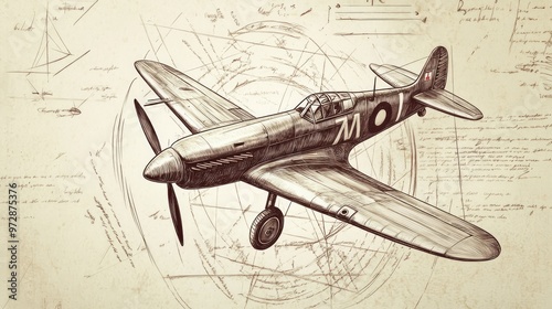 Detailed schematic of a Spitfire fighter aircraft showcasing design and engineering intricacies