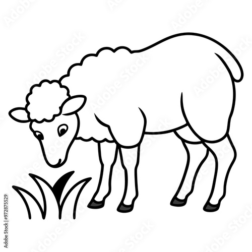 Line art eating grass sheep vector, line cut sheep, silhouette vector illustration. sheep line art silhouette sketch black and white