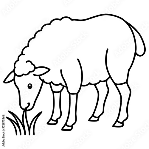 Line art eating sheep vector, line cut sheep, silhouette vector illustration. sheep line art silhouette sketch black and white
