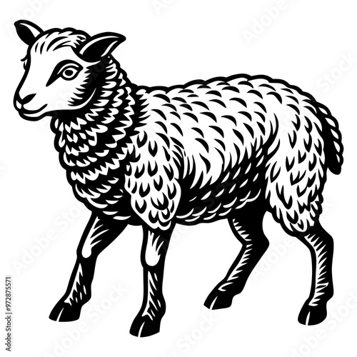 Line art sheep vector, line cut sheep, silhouette vector illustration. sheep line art silhouette sketch black and white