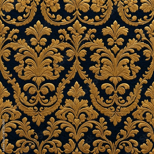 A close-up view of a gold and black wallpaper with intricate design patterns