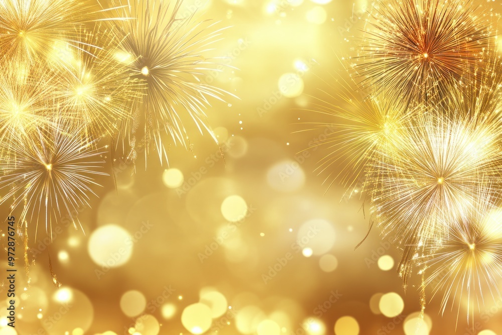 Golden Fireworks Display with Bokeh Background Golden Fireworks Display with Bokeh Background