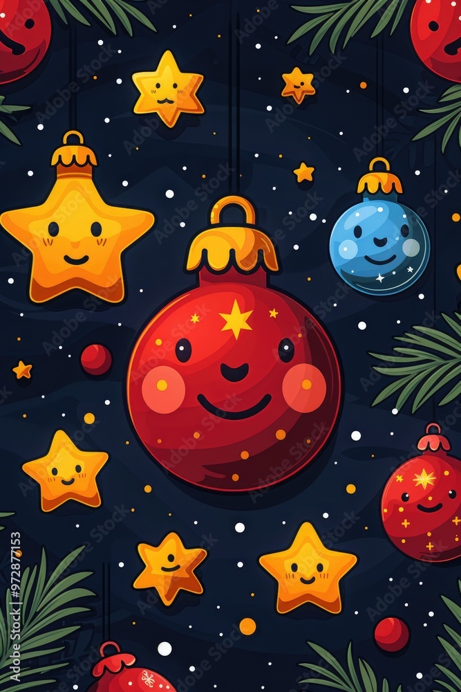 Naklejka premium Festive social media template featuring cheerful holiday decorations and colorful ornaments