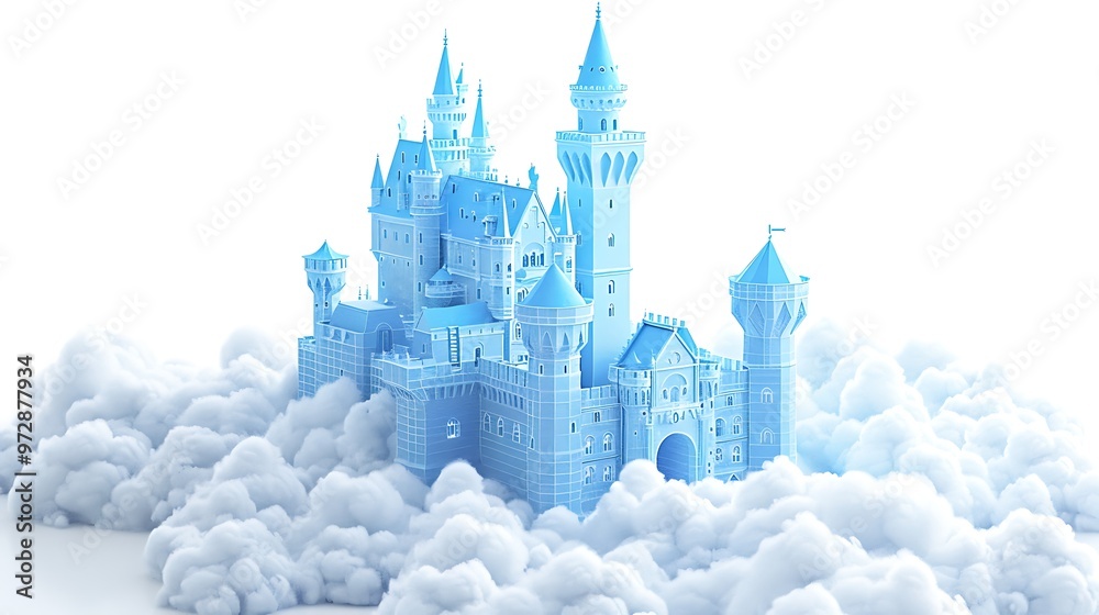 Obraz premium Blue Fantasy Castle in the Clouds