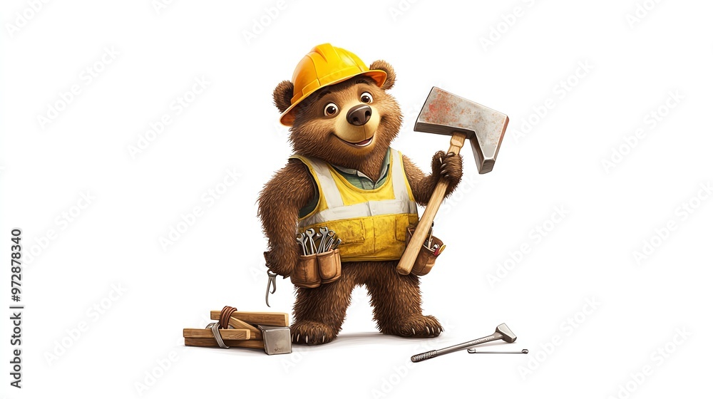 Naklejka premium Bear Construction Worker A cartoon bear standing upright