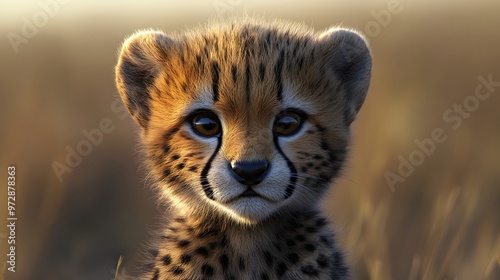 26. **Realistic 3D depiction of a baby cheetah with soft spots and curious eyes photo