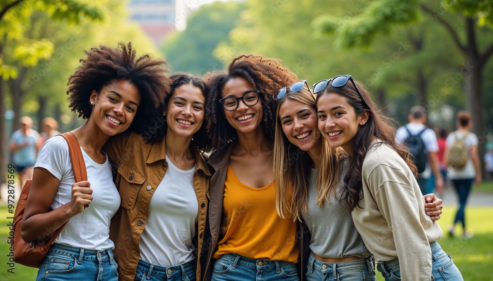 Vibrant portrait of international students in a park, showcasing diversity and camaraderie. Vibrant portrait of international students in a park, showcasing diversity and camaraderie.