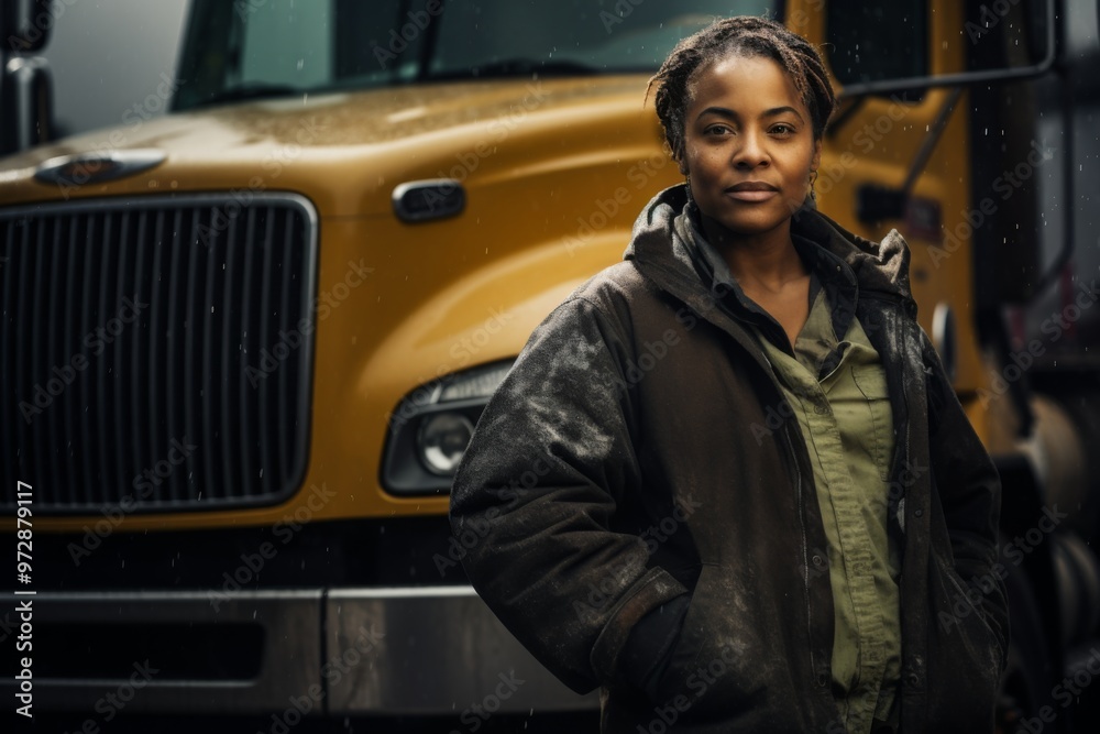Portrait of a African American middle aged body positive female truck driver Portrait of a African American middle aged body positive female truck driver