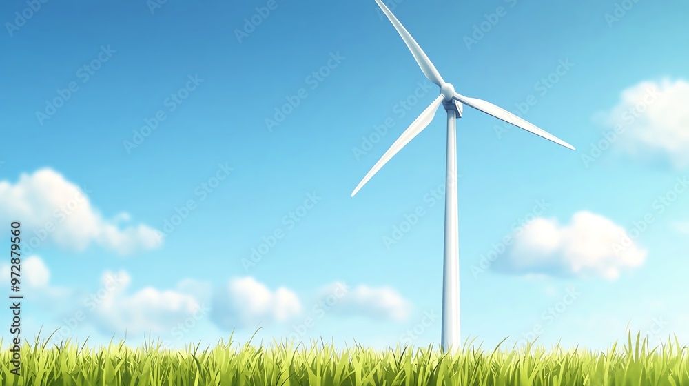 A vibrant wind turbine standing tall amidst lush green grass under a bright blue sky, symbolizing renewable energy and sustainability. A vibrant wind turbine standing tall amidst lush green grass under a bright blue sky, symbolizing renewable energy and sustainability.