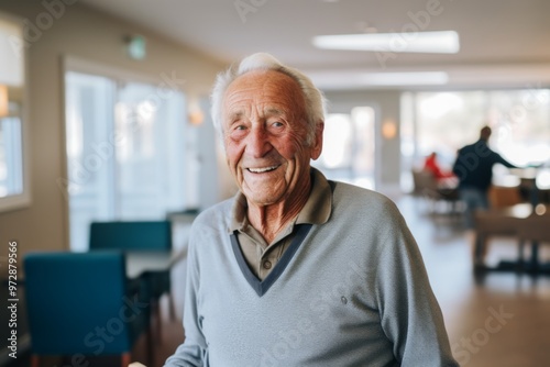 Portrait of a smiling elderly man in nursing home during Christmas