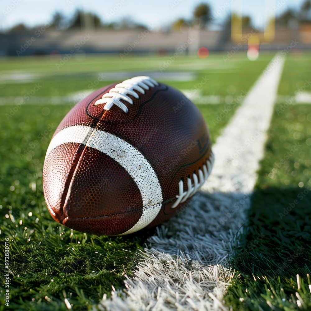 A Close-Up View of a Leather Football on the Field During Afternoon Practice A Close-Up View of a Leather Football on the Field During Afternoon Practice