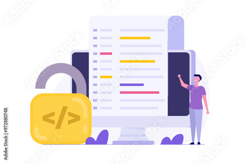 Open source programming concept. Programmers working on open-source software for automation developing free and open architecture.