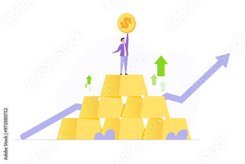 Gold investment concept. Represents investing in gold, ETFs, and strategies for making a profit, saving, and managing wealth.