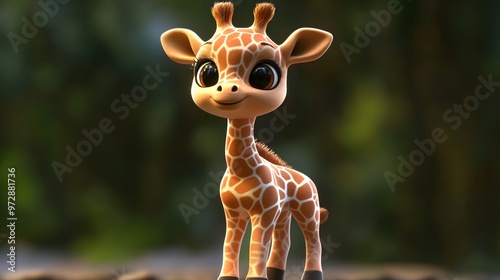 16. **Cute 3D model of a baby giraffe with large, soulful eyes and short legs