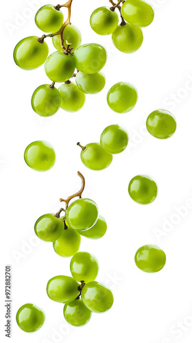 Falling green Grape isolated on white background, full depth of field