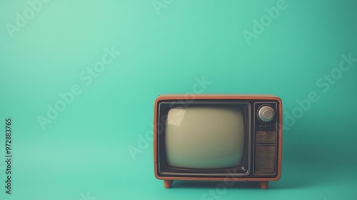 A vintage television set against a teal background.