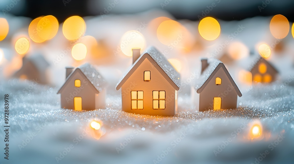 Cozy Christmas Village with Twinkling Lights and Snowy Landscape Cozy Christmas Village with Twinkling Lights and Snowy Landscape