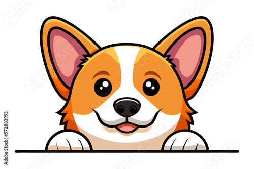 illustration of peeking cute corgi dog