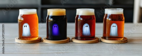 A witch s brew beer flight with potions labeled Vampire s Ale and Ghost Lager, beer flight, potions, witch s brew