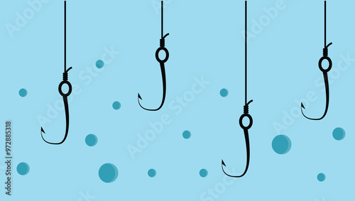 Fishing Hooks Underwater. Hobbies and leisure fish catching activities concept