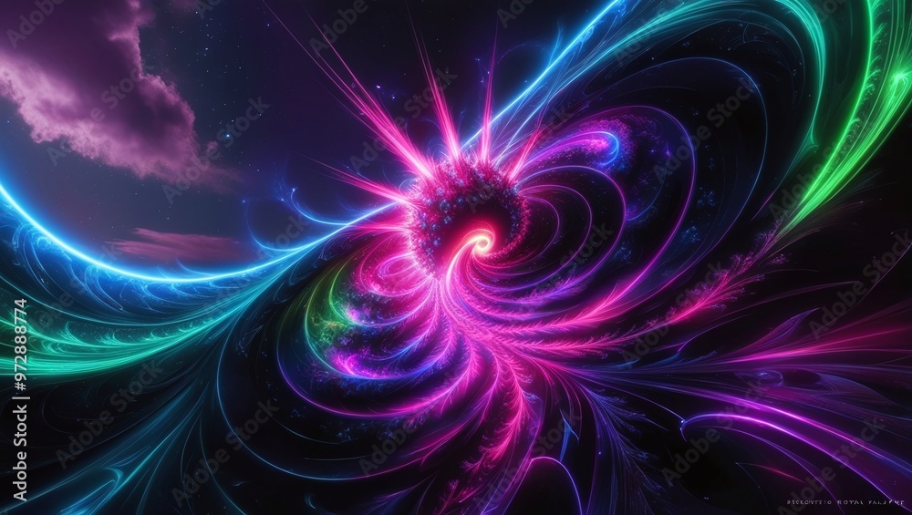 3d rendering, abstract futuristic background with neon geometric shape and stormy cloud generative AI 3d rendering, abstract futuristic background with neon geometric shape and stormy cloud generative AI