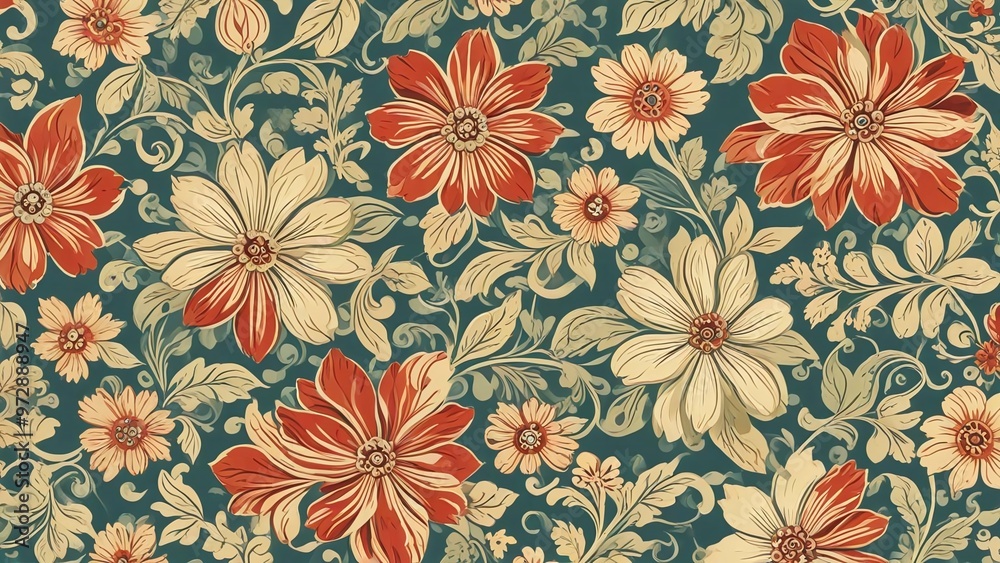 Swirly floral retro wallpaper generative AI Swirly floral retro wallpaper generative AI