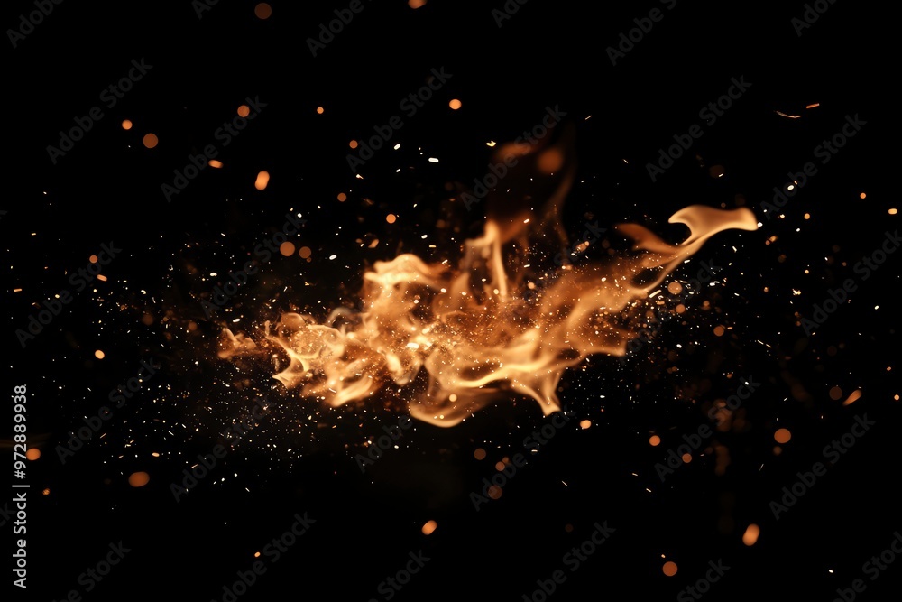 fire flame with sparks on black background , ai fire flame with sparks on black background , ai