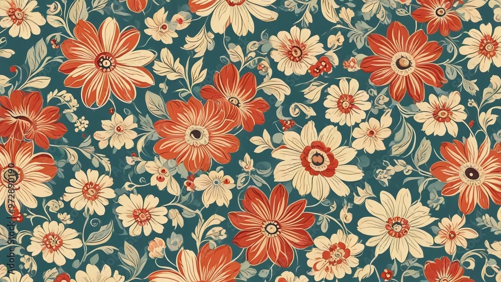 Swirly floral retro wallpaper generative AI