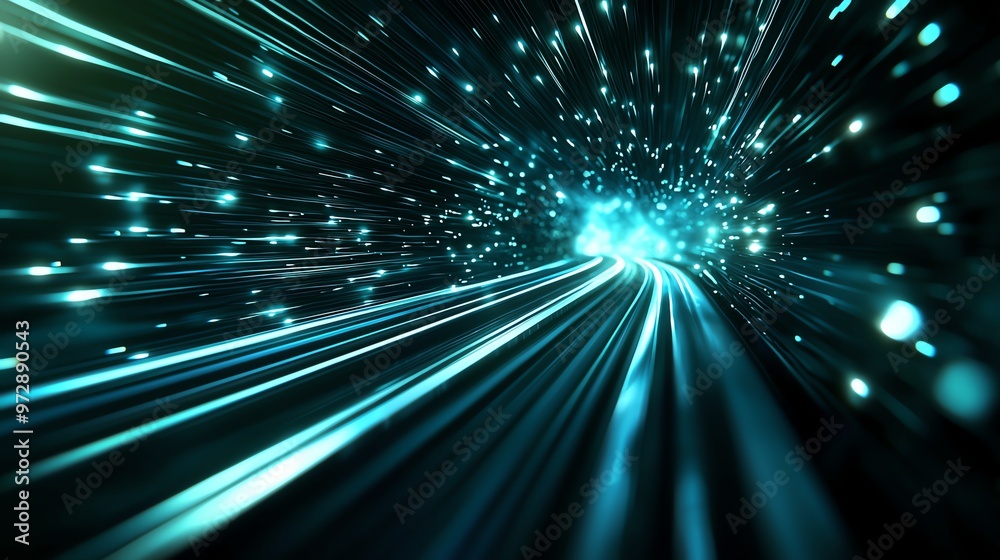 A futuristic scene depicting light trails rushing towards a glowing point, symbolizing speed and innovation. A futuristic scene depicting light trails rushing towards a glowing point, symbolizing speed and innovation.