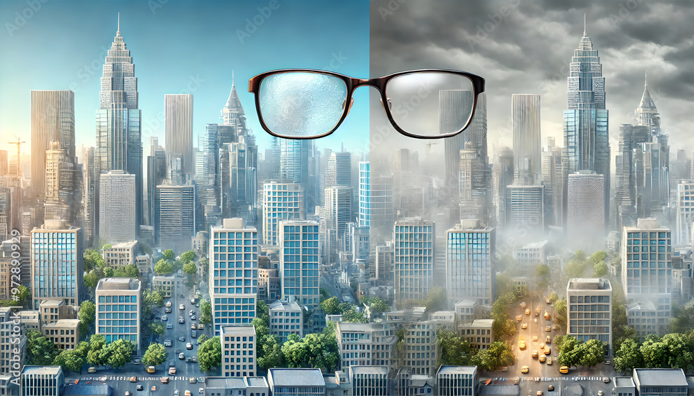 Sharp Vision Example Comparison normal vision and vision affected by cataracts. One side of ...