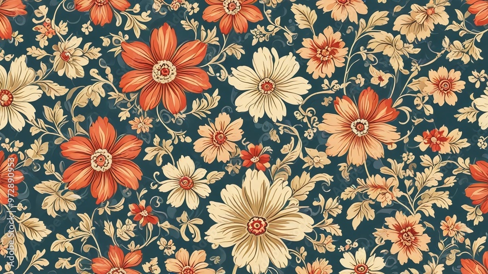 Swirly floral retro wallpaper generative AI Swirly floral retro wallpaper generative AI