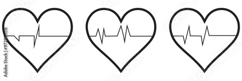 Heart beat icon set. Heart shape with pulse line. Vector illustration