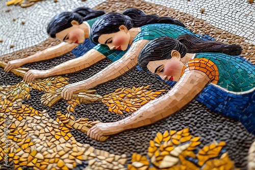 A mosaic of Soviet women harvesting crops, symbolizing the importance of agricultural work in the socialist state