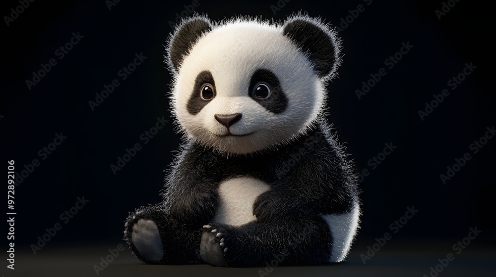 3. **Detailed 3D depiction of a curious baby panda sitting on its haunches