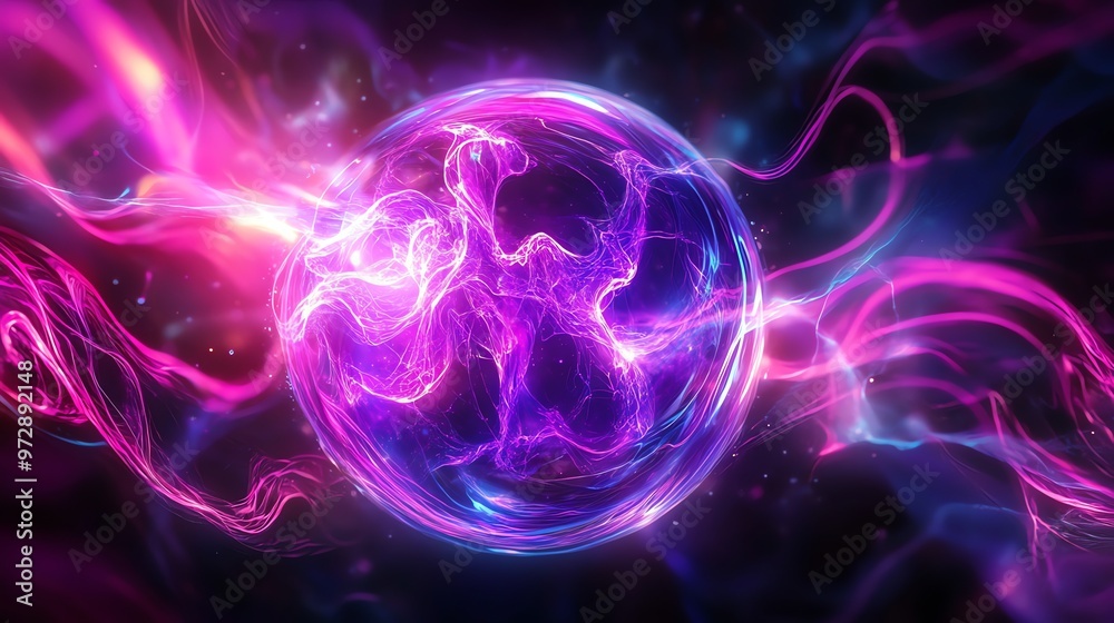 A glowing orb of light, with pink and blue energy swirling inside. A glowing orb of light, with pink and blue energy swirling inside.