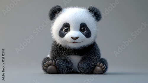 3. **Detailed 3D depiction of a curious baby panda sitting on its haunches