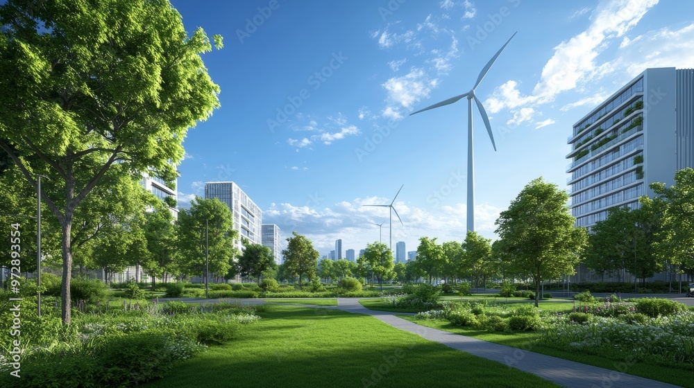 Green City with Wind Turbines. Green City with Wind Turbines.