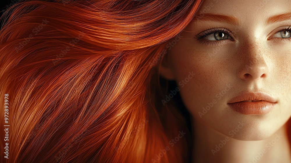Obraz premium A stunning portrait of a young woman with vibrant red hair, emphasizing beauty and elegance in natural lighting.