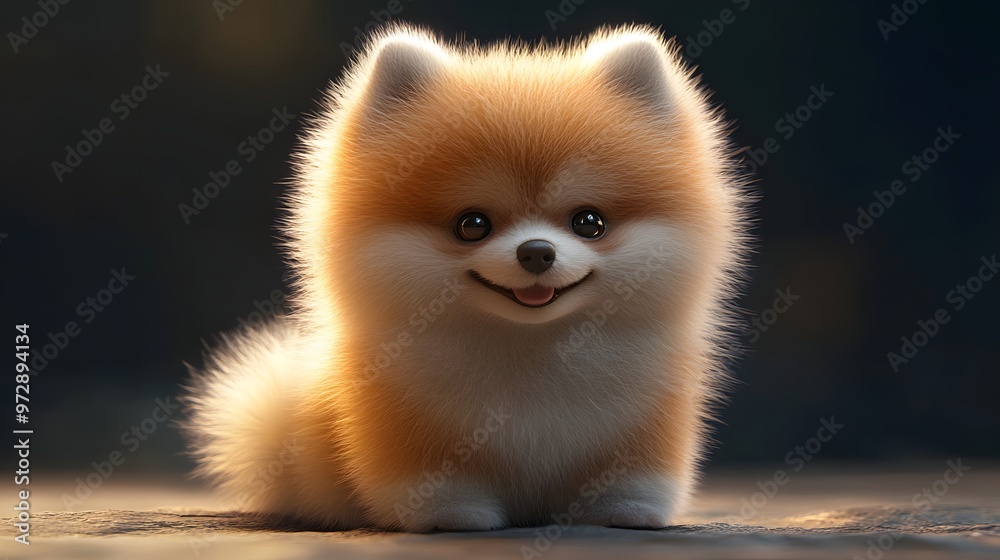 Obraz premium 6. **3D render of a sweet, fluffy Pomeranian puppy with a cheerful expression