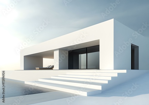 Modern Minimalist White House with Pool and Steps