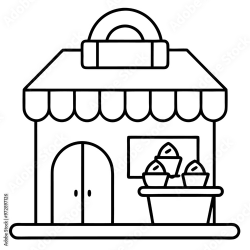 cozy bakery shop outline coloring book page line art drawing