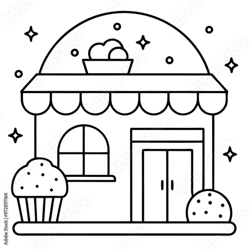 cozy bakery shop outline coloring book page line art drawing